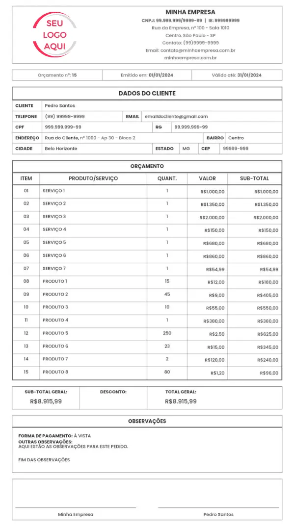 Modelo de Orçamento